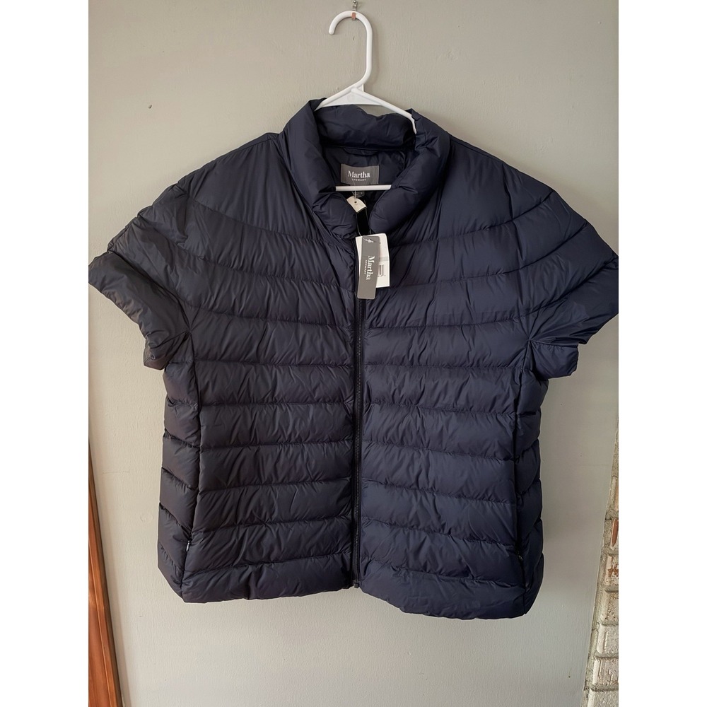 Martha Stewart Short Sleeve Puffer Jacket Navy Blue Down Quilted Vest Womens 1X